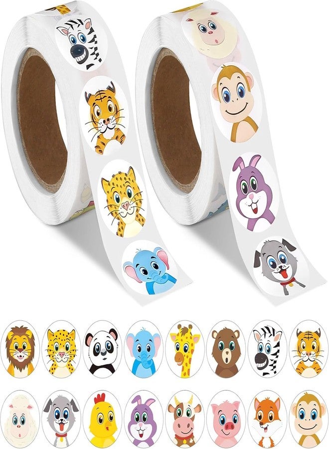 Slipps 1000 Pcs Round Animal Stickers, 16 Designs Cartoon Sticker, Wild Animal Stickers, Roll Reward Stickers for Teachers for The Classroom, Home, School, Envelope, Card Decoration (2 Rolls) - Image 1
